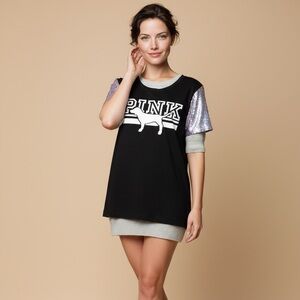 VS PINK Mermaid Flip Sequin Bling Campus Tee S ( Buy 1 regular get 2 at $3)